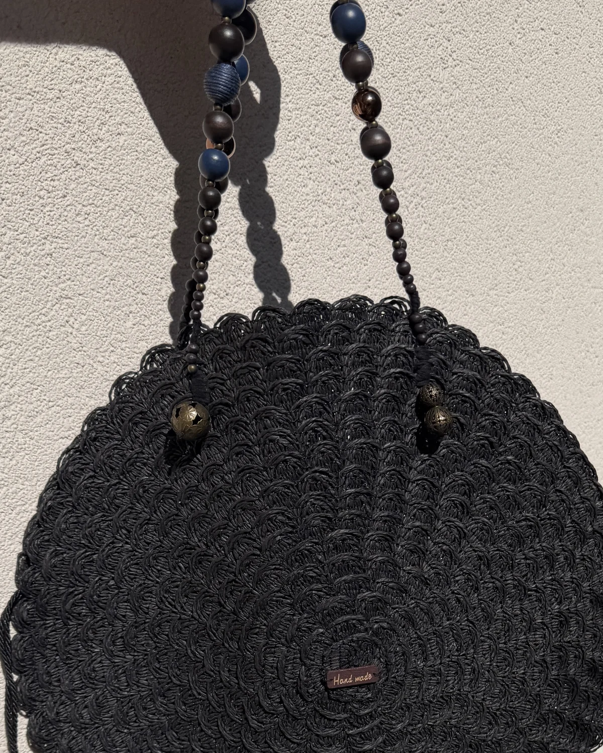 PEONI torebka okrągła boho czarny